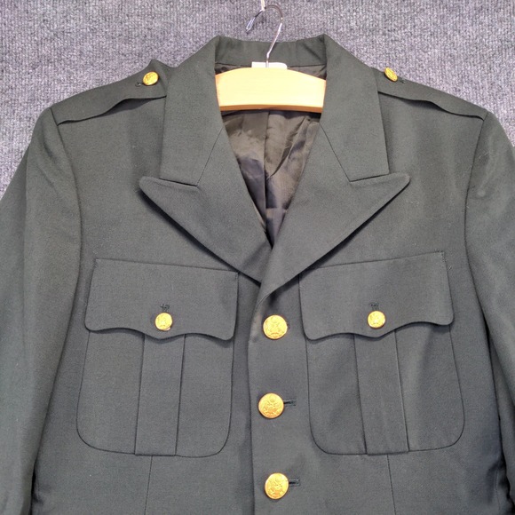 U.S. Army Men's Green Coat Size 38 Long Poly Wool Blend Dress Uniform Military - Picture 9 of 13
